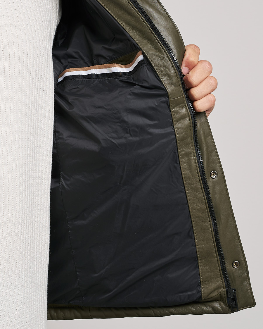 Herren | Jacken | BOSS BLACK | Milted Padded Leather Jacket Open Green