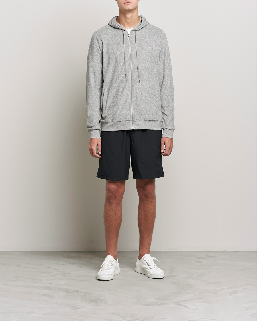 Herren | Reißverschlusspullover | Sunspel | Towelling Full Zip Hooded Sweatshirt Grey Melange