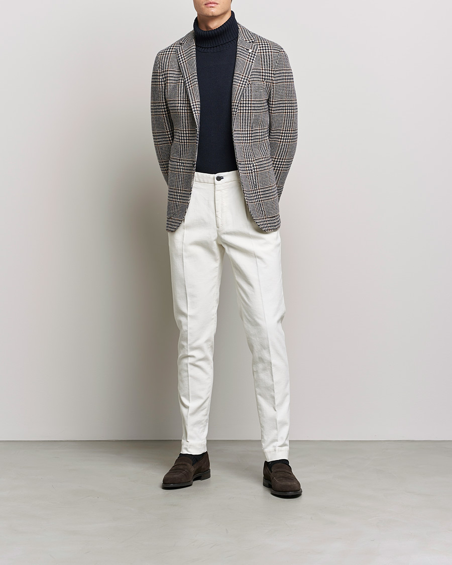 Herren | Slowear | Incotex | Pleated Luxury Moleskine Trousers Off White