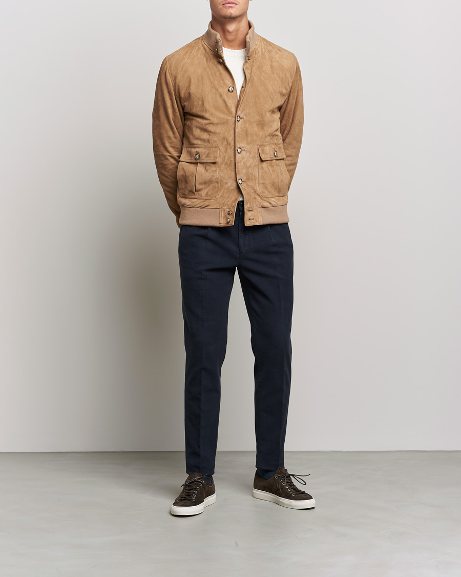Herren | Incotex | Incotex | Pleated Luxury Moleskine Trousers Navy