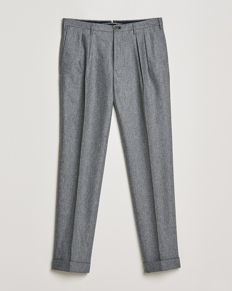 Herren | Flanellhosen | Incotex | Pleated Flannel Trousers Grey Melange