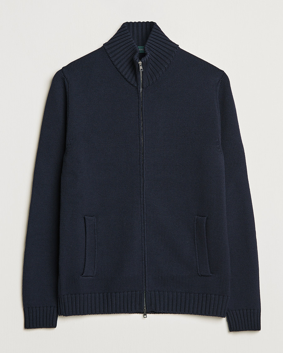 Herren | Pullover | Zanone | Virgin Merino Wool Zip Cardigan Navy