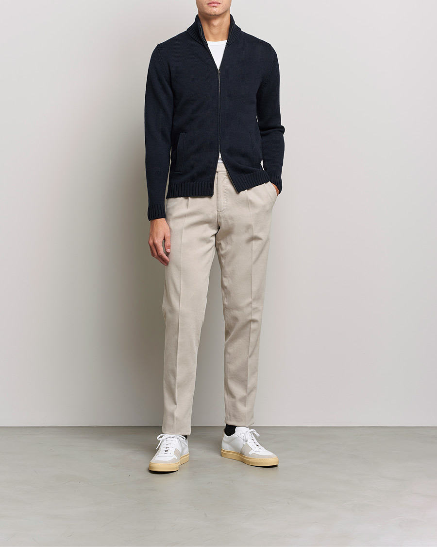 Herren | Pullover | Zanone | Virgin Merino Wool Zip Cardigan Navy