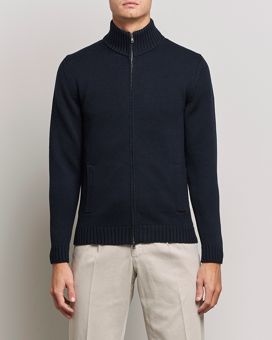 Herren | Pullover | Zanone | Virgin Merino Wool Zip Cardigan Navy