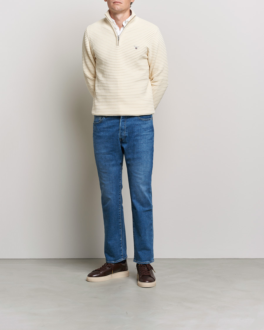 Herren | Pullover | GANT | Cotton Texture Half Zip Cream