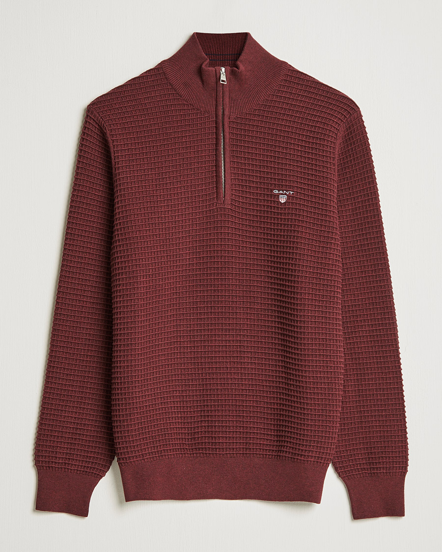 Herren | Pullover | GANT | Cotton Texture Half Zip Dark Burgundy Melange