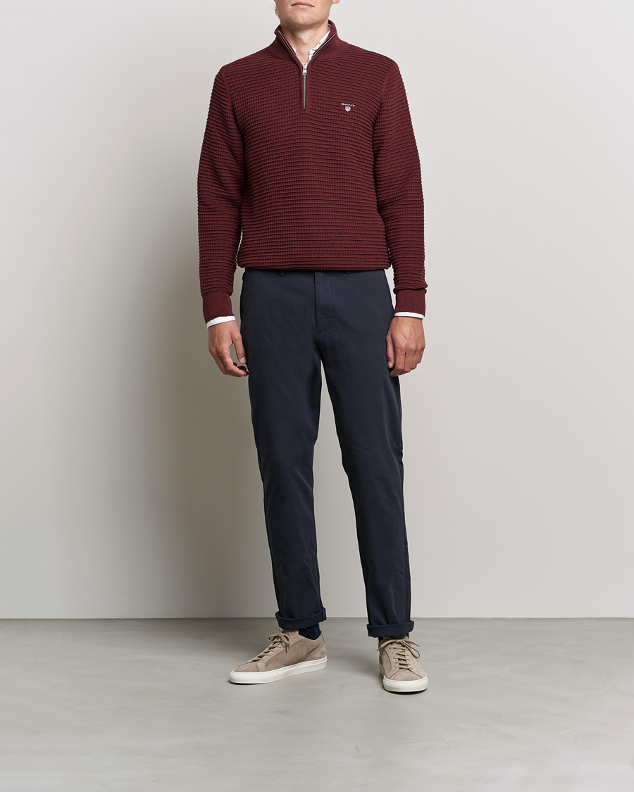 Herren | Pullover | GANT | Cotton Texture Half Zip Dark Burgundy Melange