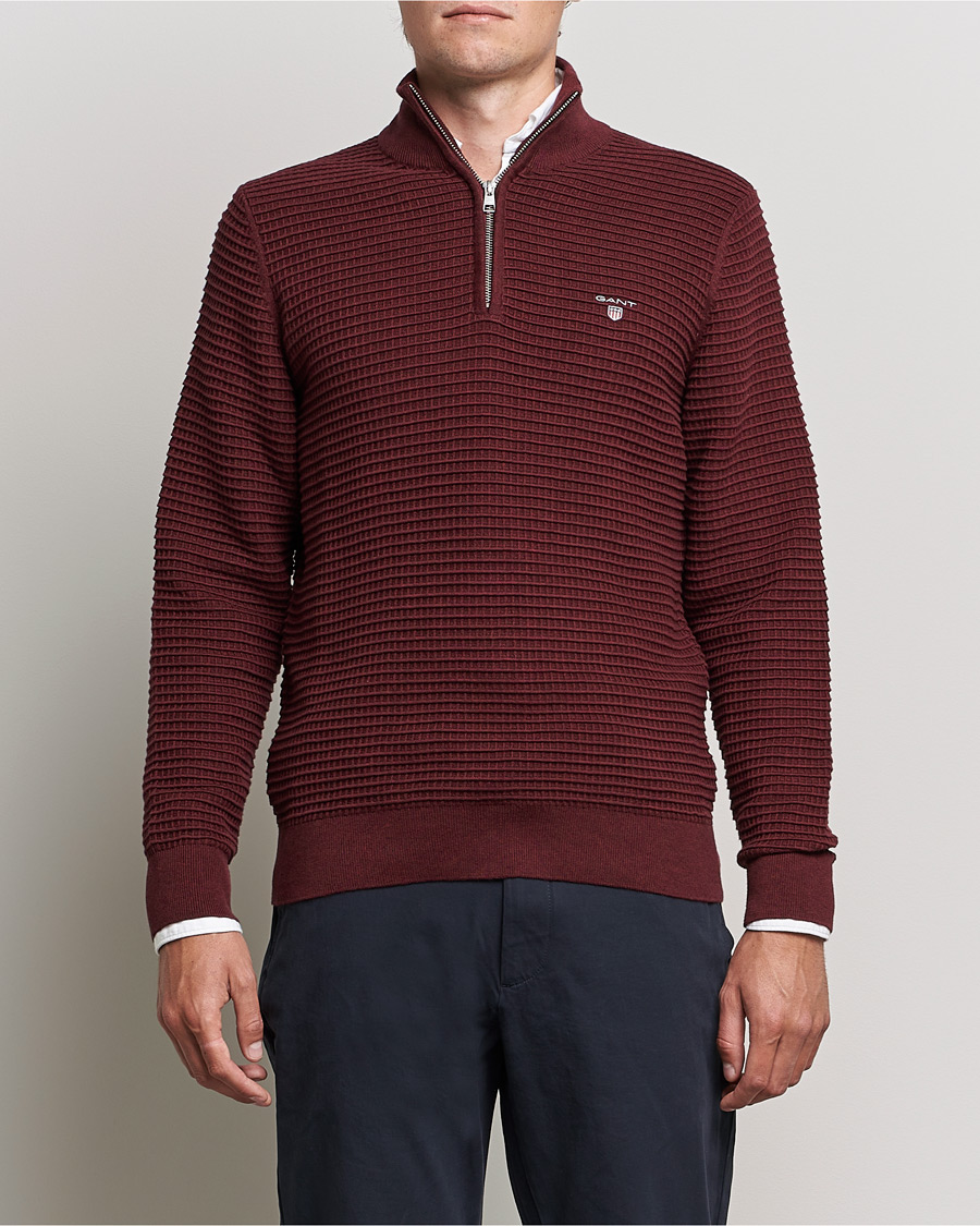 Herren | Pullover | GANT | Cotton Texture Half Zip Dark Burgundy Melange