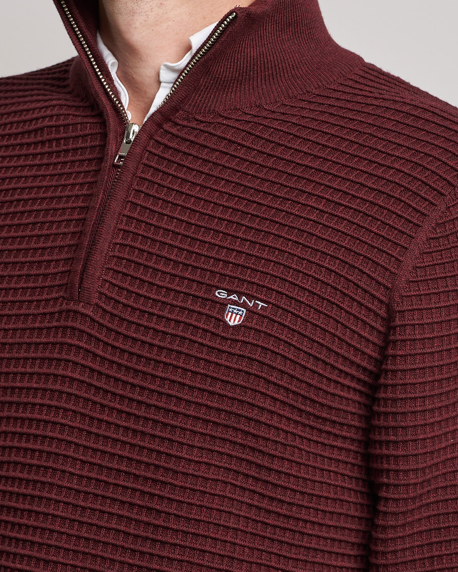 Herren | Pullover | GANT | Cotton Texture Half Zip Dark Burgundy Melange