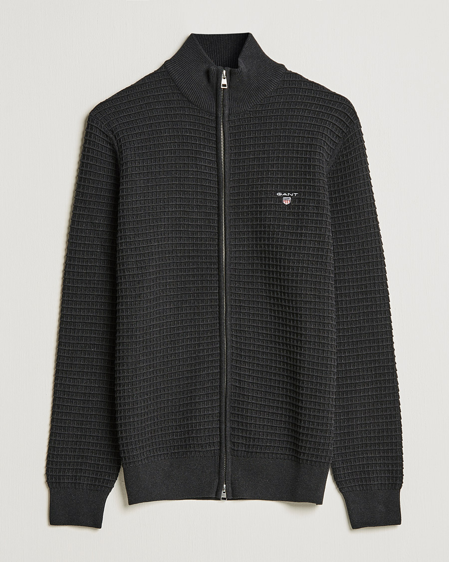 Herren | Pullover | Gant | Cotton Texture Full Zip Dark Charcoal Melange