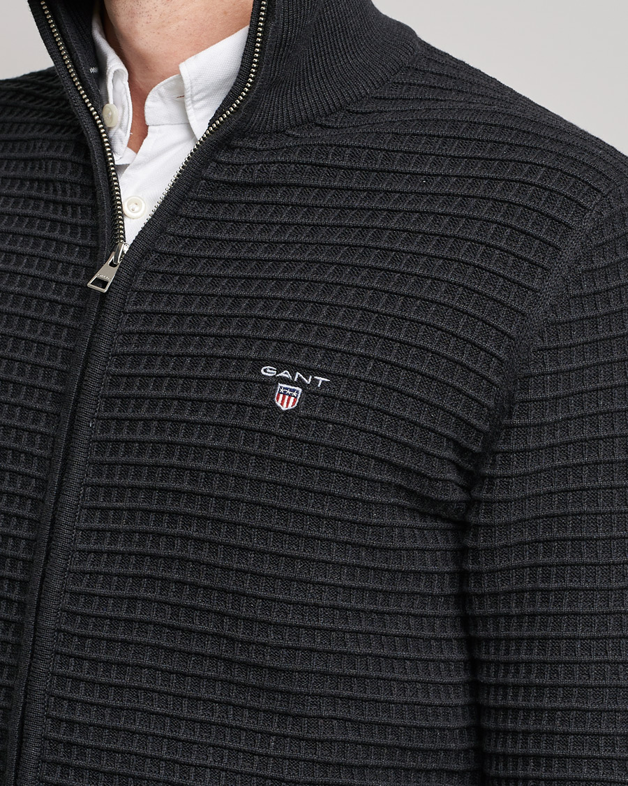 Herren | Pullover | Gant | Cotton Texture Full Zip Dark Charcoal Melange