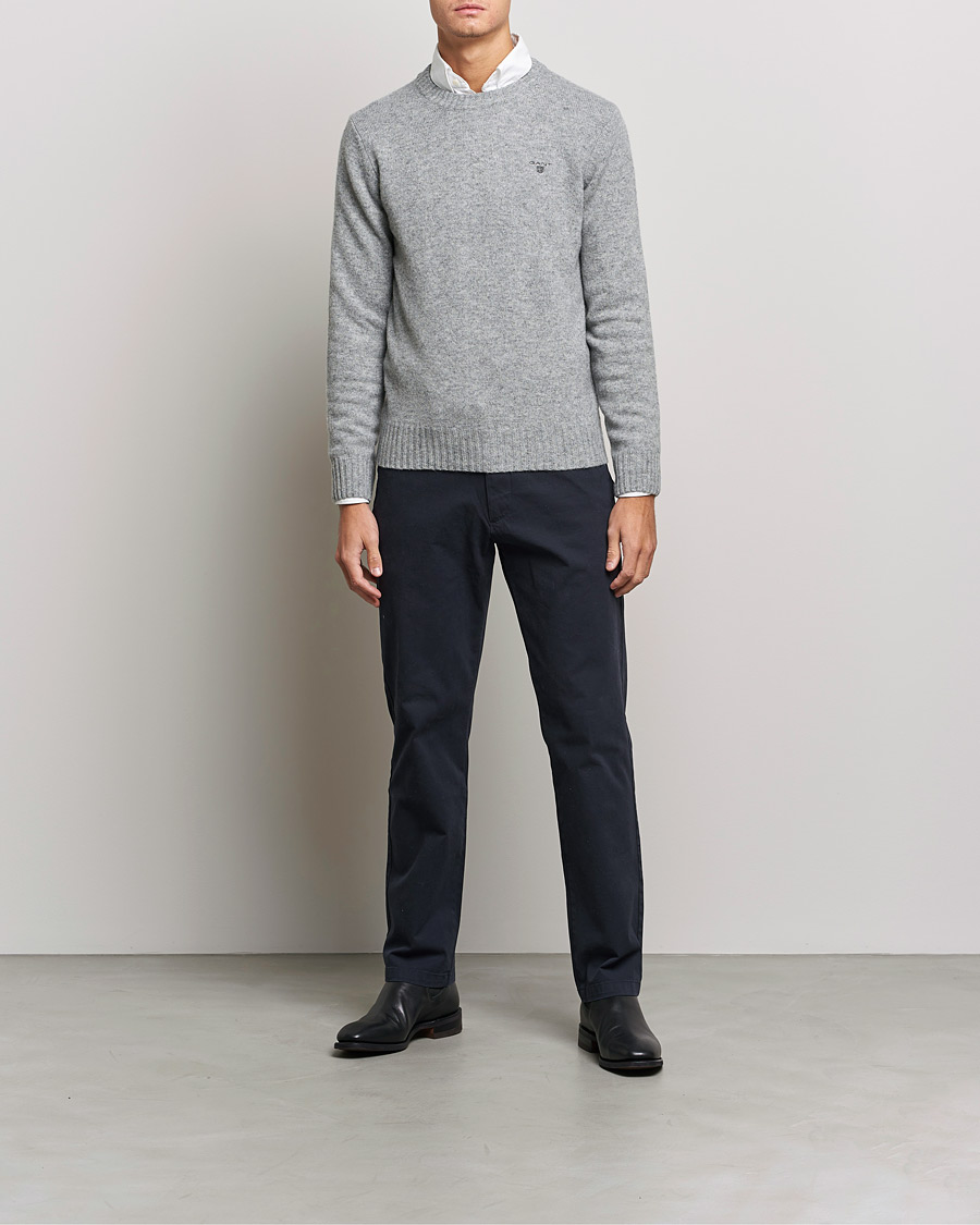 Herren | Pullover | GANT | Brushed Wool Crew Neck Sweater Grey Melange