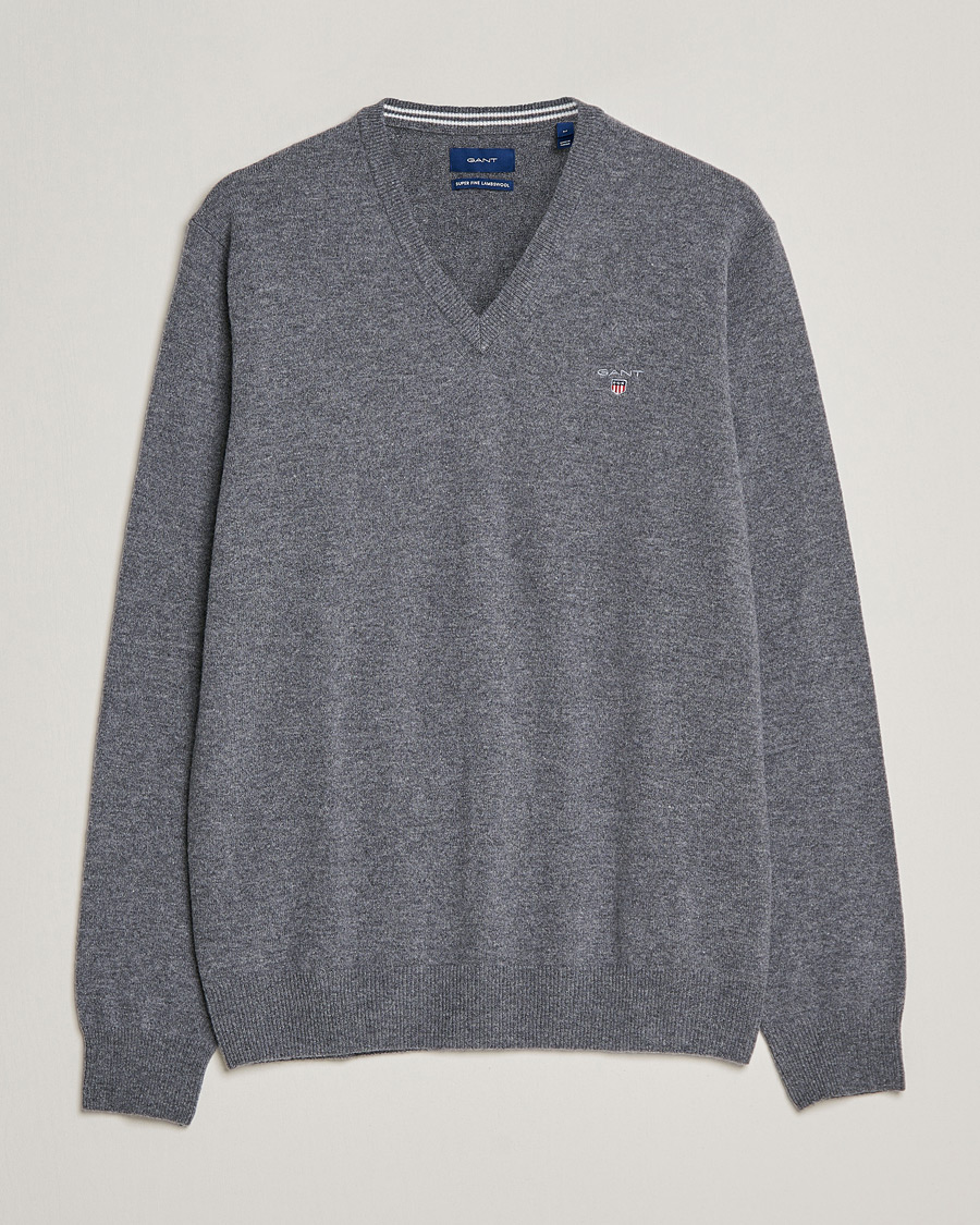 Carl Grey V-Neck Pullover Care GANT Lambswool bei Dark Melange of