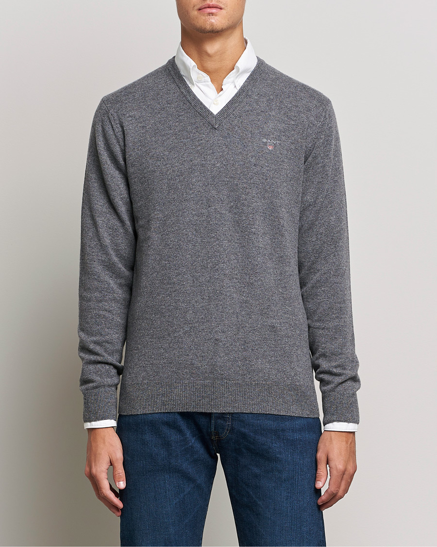 Dark of Melange GANT bei Lambswool Grey Pullover V-Neck Carl Care