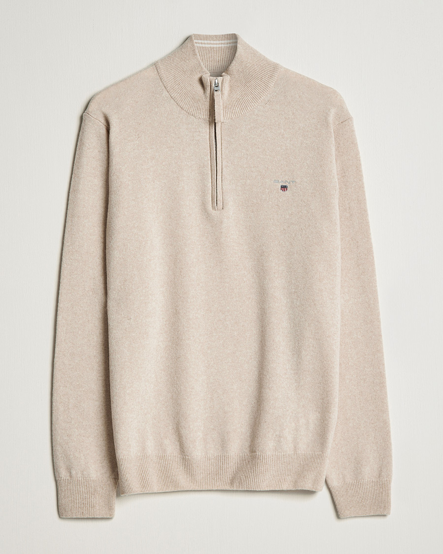 Herren | Pullover | GANT | Lambswool Half Zip Dark Sand Melange