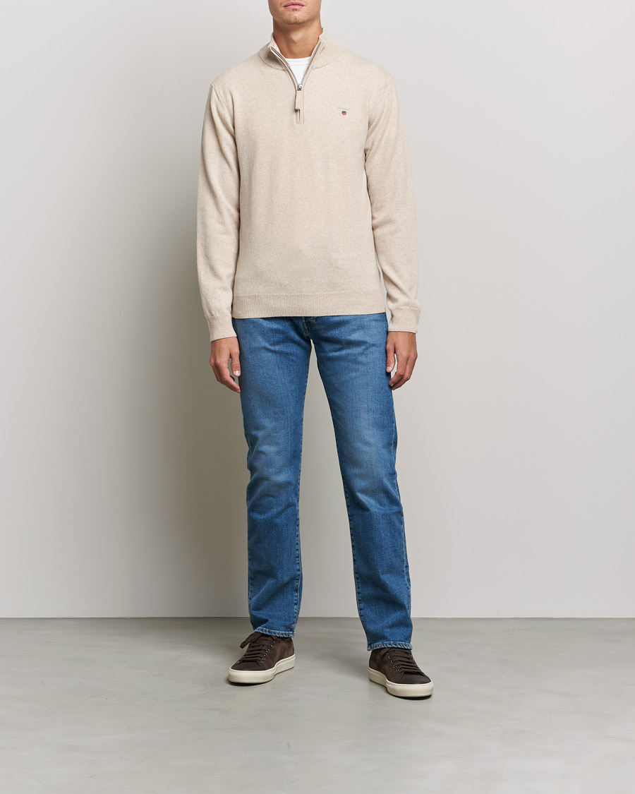 Herren | Pullover | GANT | Lambswool Half Zip Dark Sand Melange