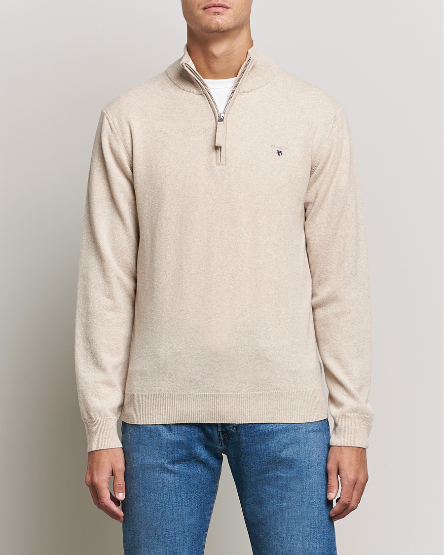 Herren | Pullover | GANT | Lambswool Half Zip Dark Sand Melange
