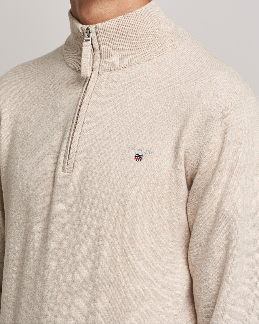 Herren | Pullover | GANT | Lambswool Half Zip Dark Sand Melange