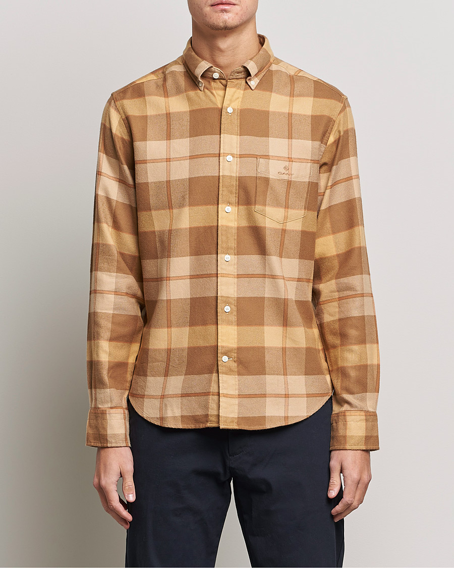 Herren | Flannellhemden | GANT | Regular Fit Flannel Block Checked Shirt Roasted Walnut