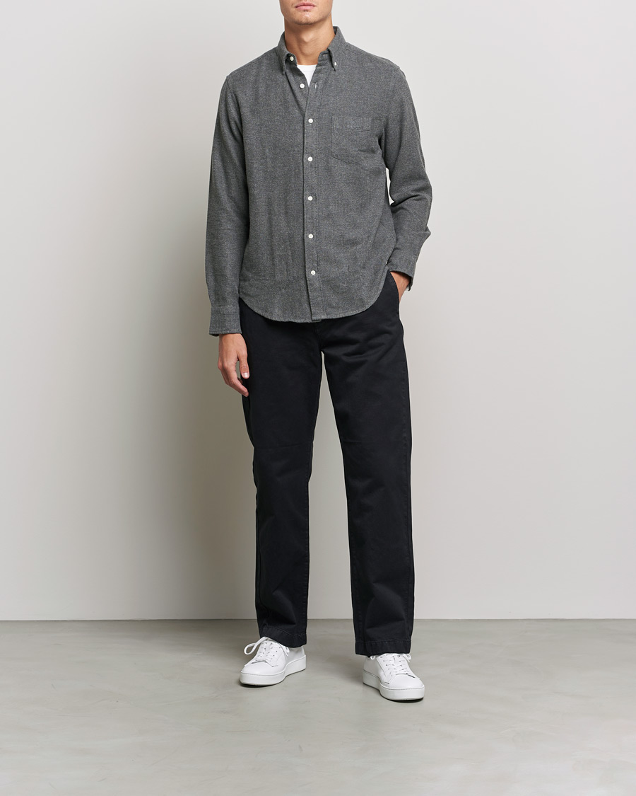 Herren | GANT | GANT | Regular Fit Flannel Herringbone Shirt Charcoal Melange