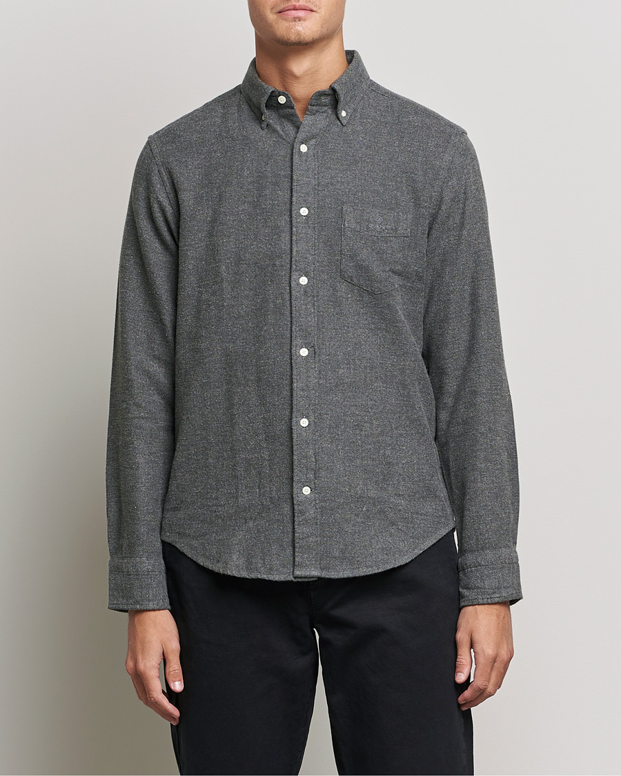 Herren | Flannellhemden | GANT | Regular Fit Flannel Herringbone Shirt Charcoal Melange