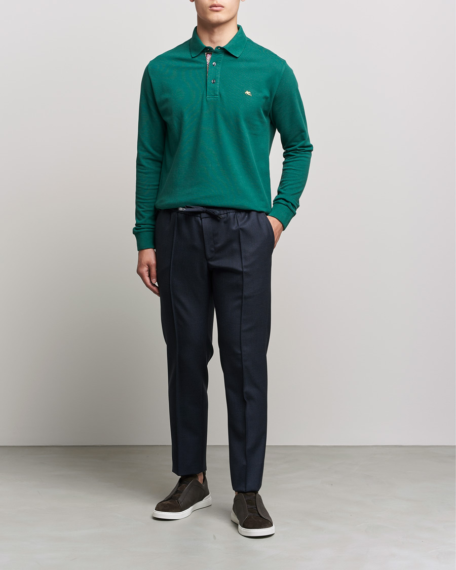 Herren | Etro | Etro | Long Sleeve Contrast Paisley Polo Emerald