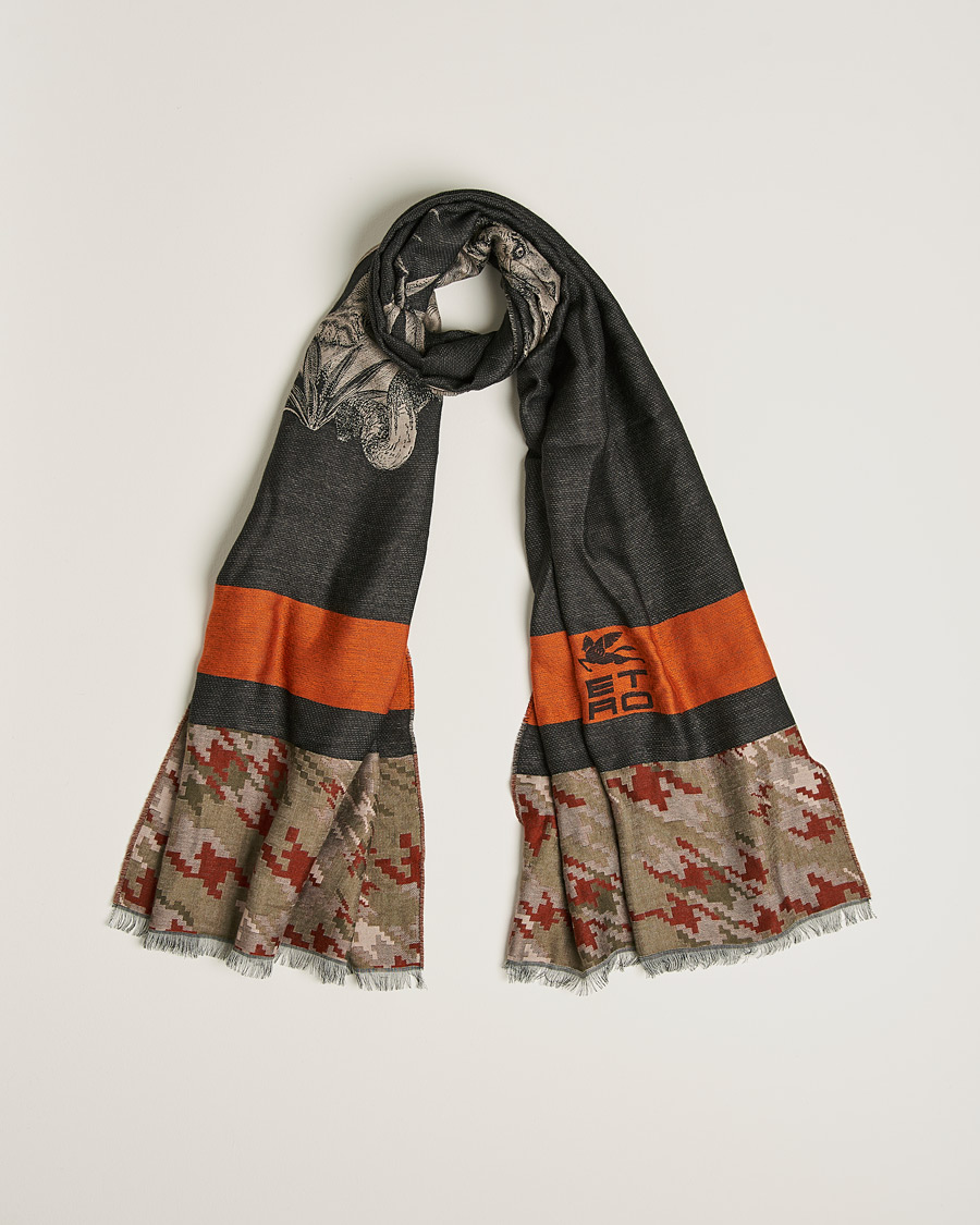 Herren | Etro Houndstooth Jacquard Scarf Black/Orange | Etro | Houndstooth Jacquard Scarf Black/Orange