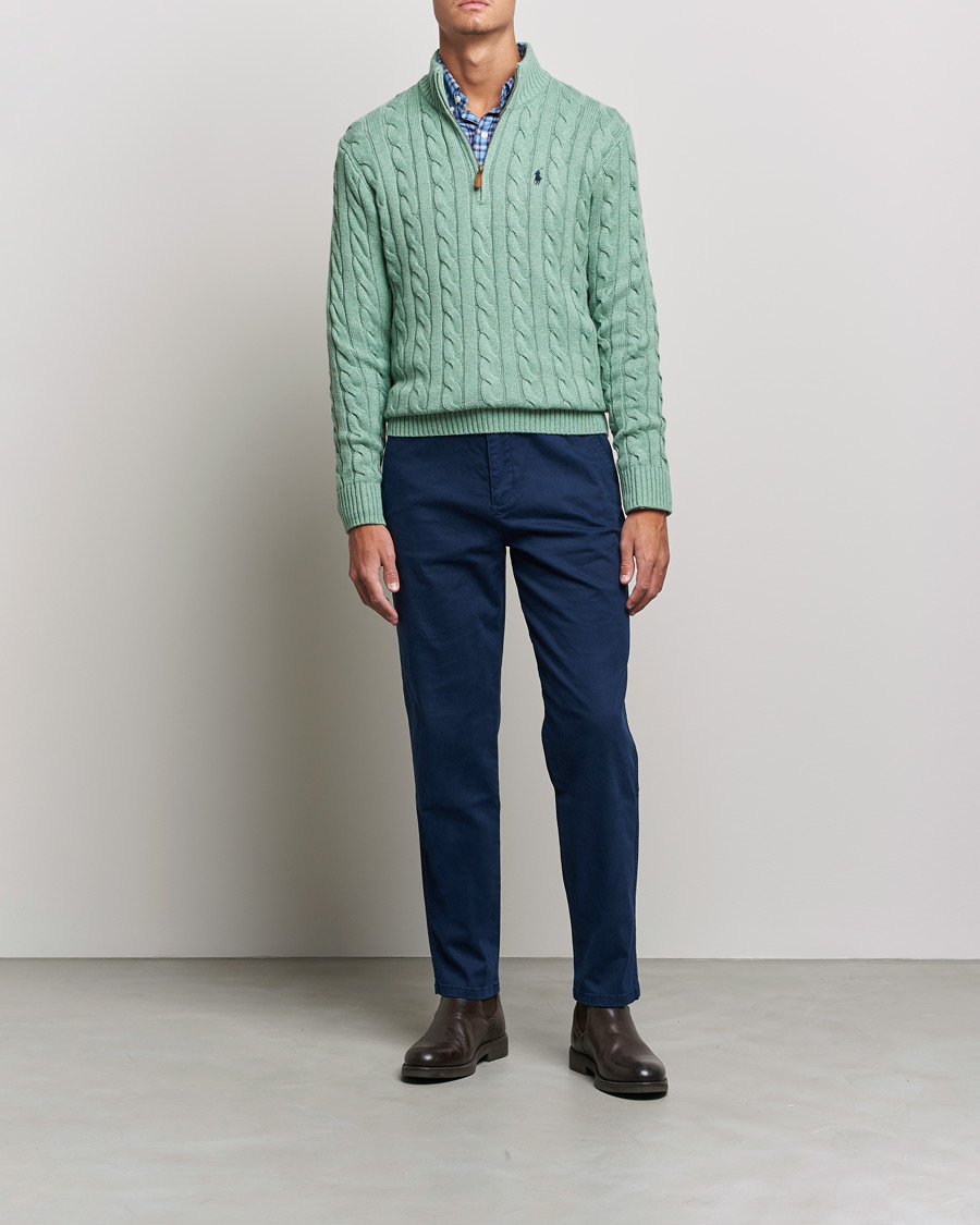 Herren | Reißverschlusspullover | Polo Ralph Lauren | Cotton Cable Half Zip Sweater Seafoam Heather