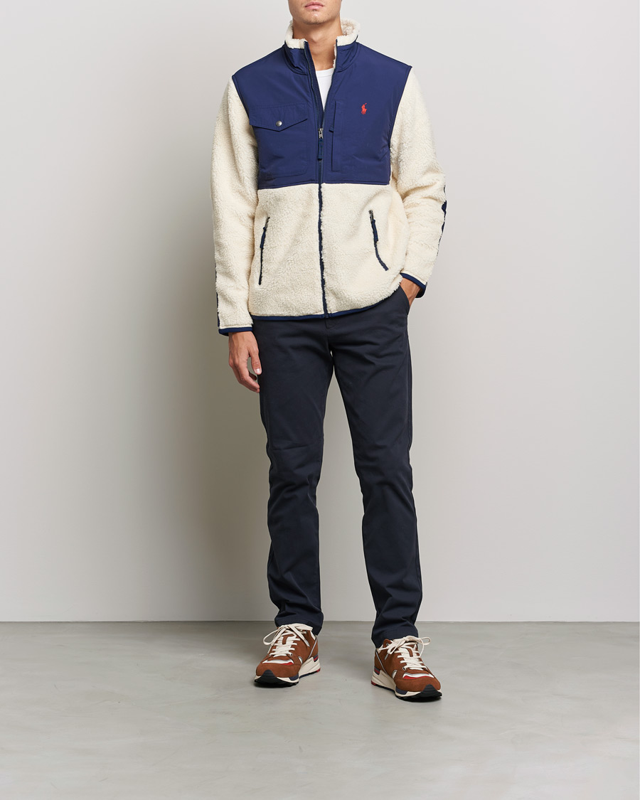 Herren | Preppy Authentic | Polo Ralph Lauren | Bonded Sherpa Full Zip Sweater Creme/Navy
