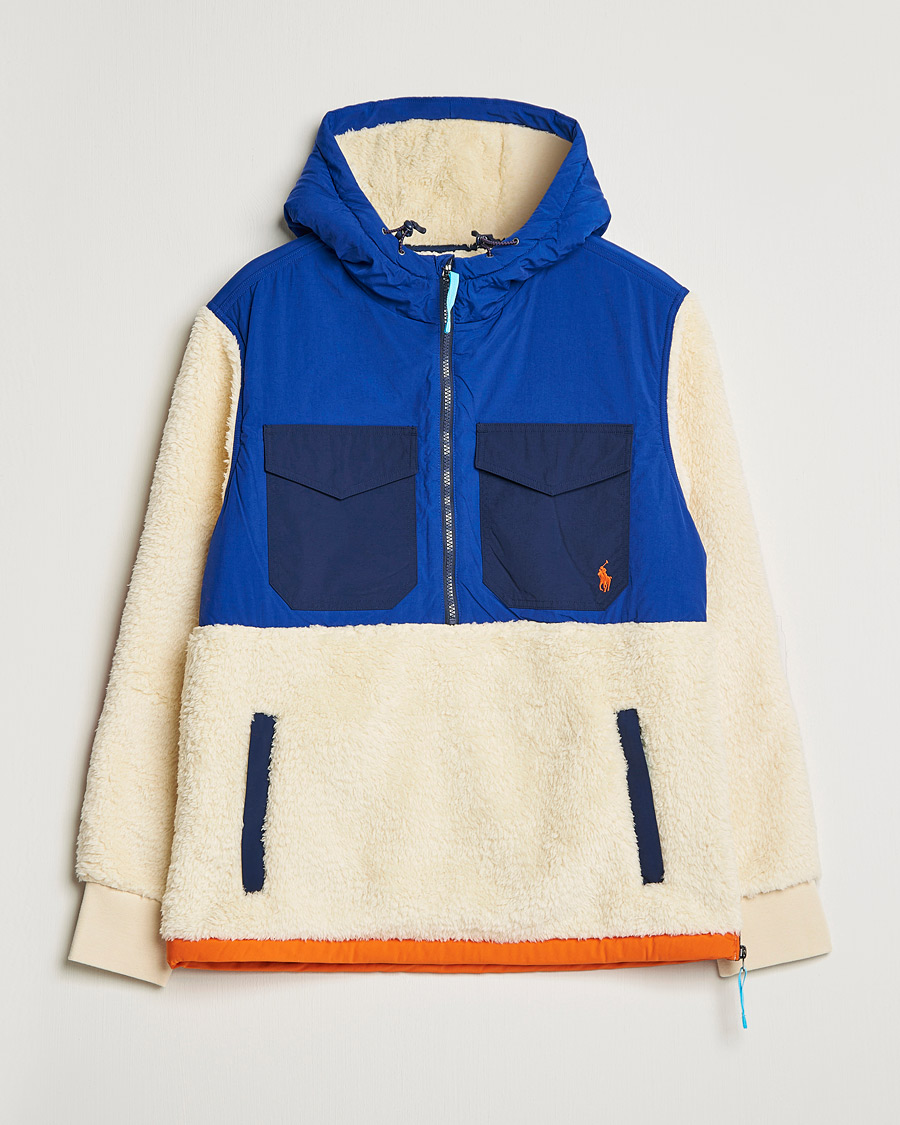 Herren | Pullover | Polo Ralph Lauren | Curly Sherpa/Nylon Half Zip Hoodie Cream Multi