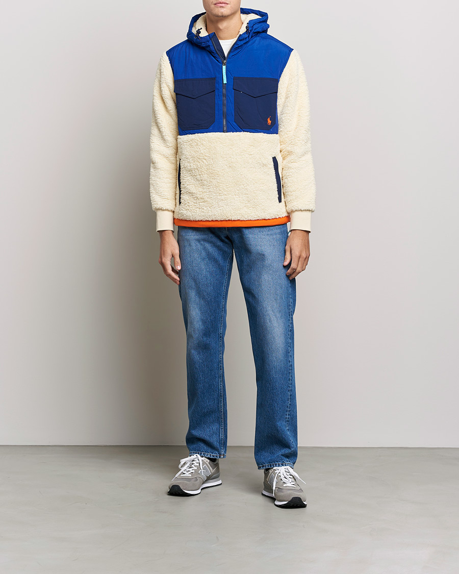 Herren | Pullover | Polo Ralph Lauren | Curly Sherpa/Nylon Half Zip Hoodie Cream Multi