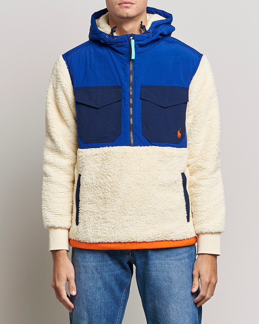 Herren | Pullover | Polo Ralph Lauren | Curly Sherpa/Nylon Half Zip Hoodie Cream Multi