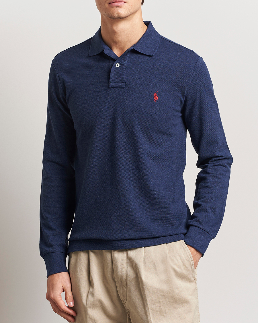 Herren | Poloshirt | Polo Ralph Lauren | Custom Slim Fit Long Sleeve Polo Navy Heather