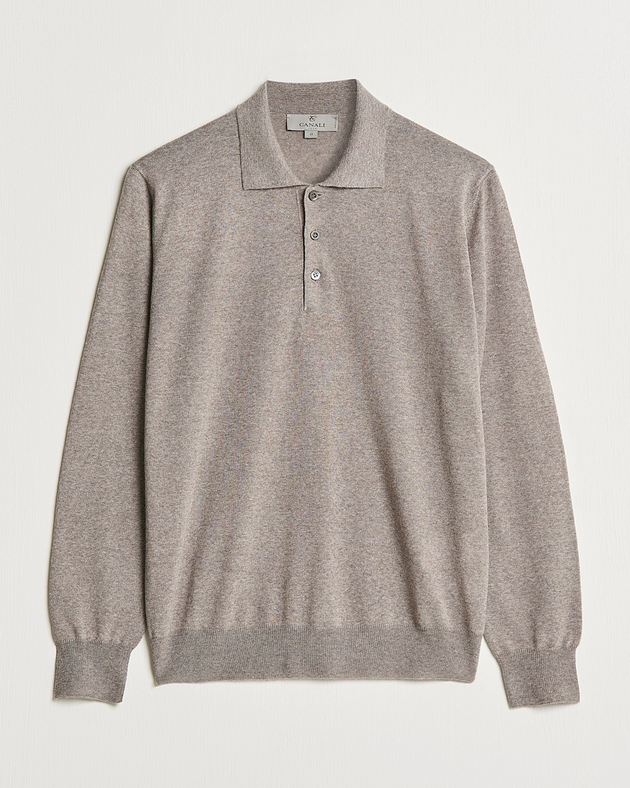 Herren | Pullover | Canali | Merino Wool Knitted Polo Taupe