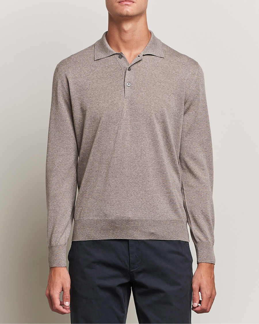 Herren | Pullover | Canali | Merino Wool Knitted Polo Taupe