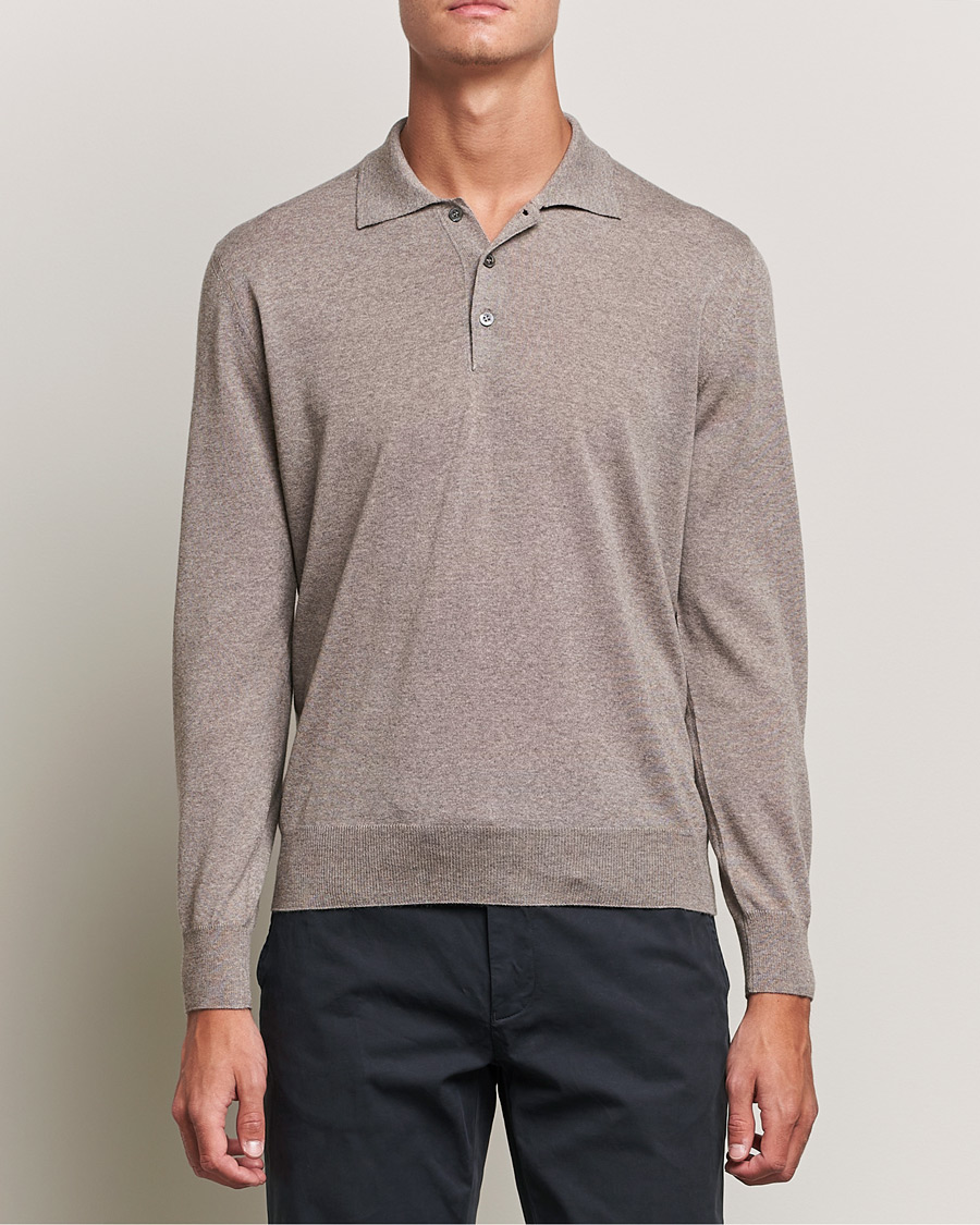 Herren |  | Canali | Merino Wool Knitted Polo Taupe