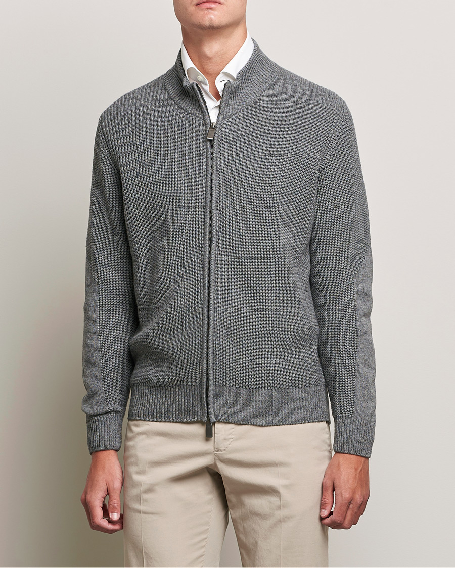 Herren | Canali | Canali | Cotton/Cashmere Full Zip Light Grey