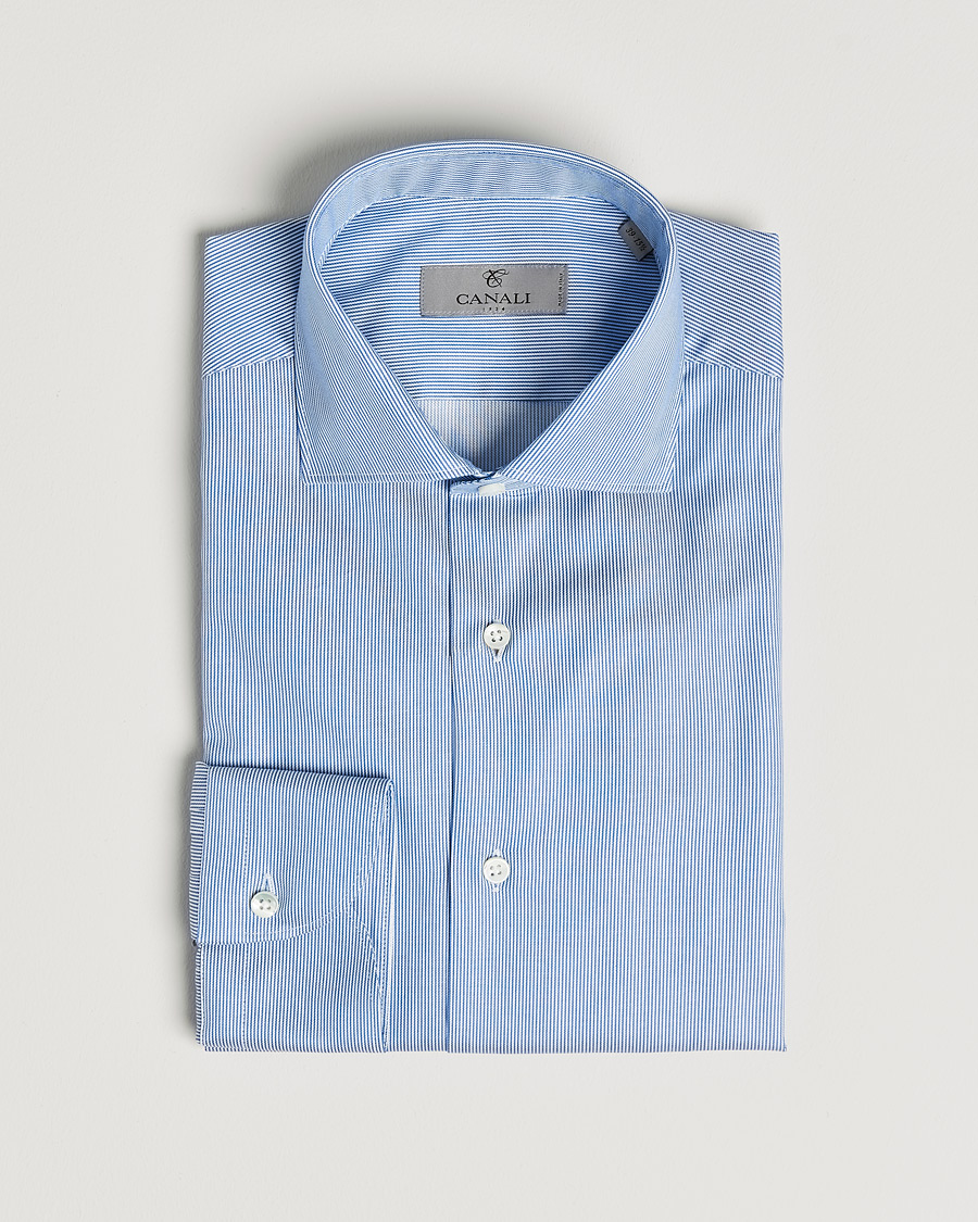 Herren | Businesshemden | Canali | Slim Fit Cut Away Shirt Blue Stripe