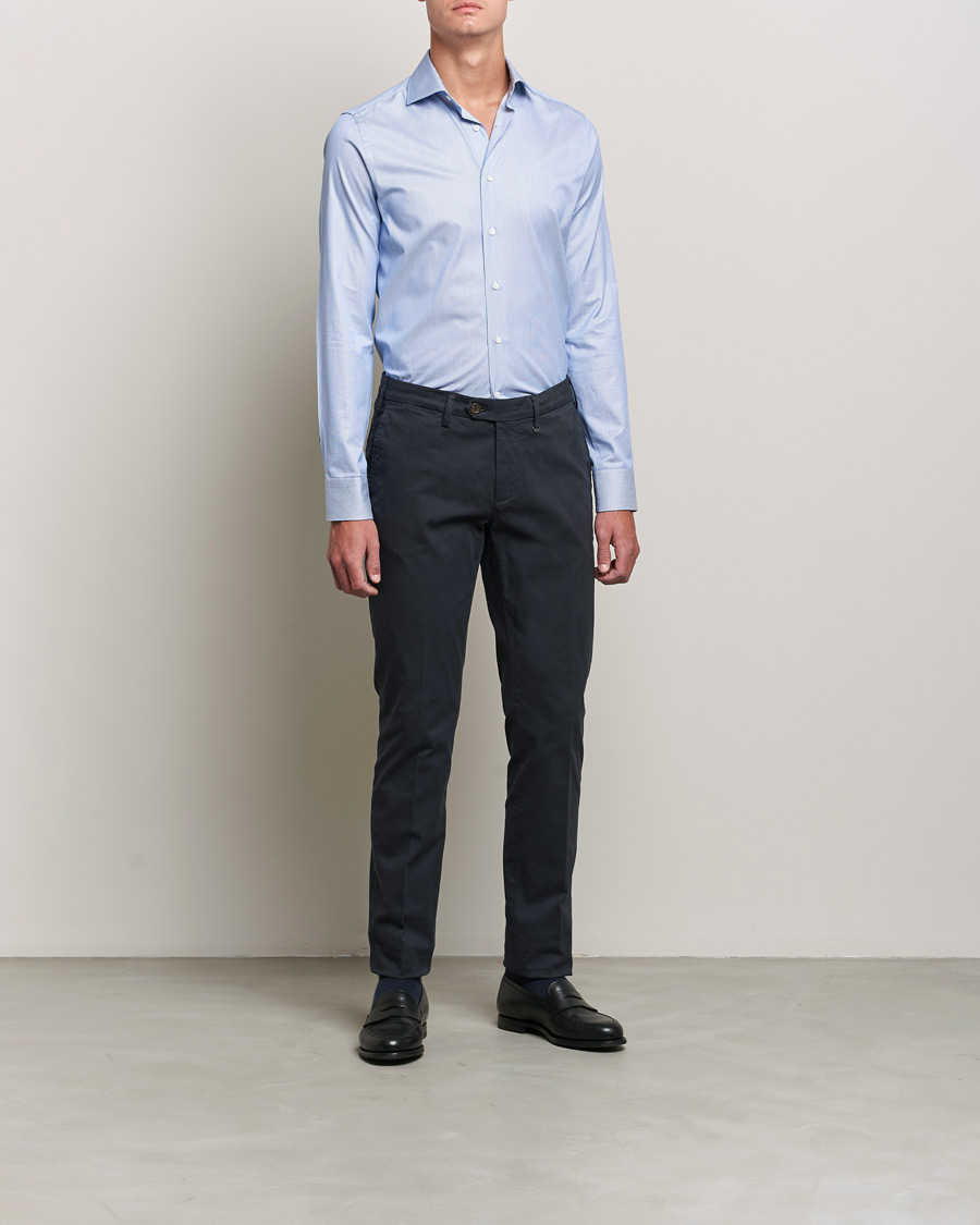 Herren | Formelle Hemden | Canali | Slim Fit Cut Away Shirt Blue Stripe