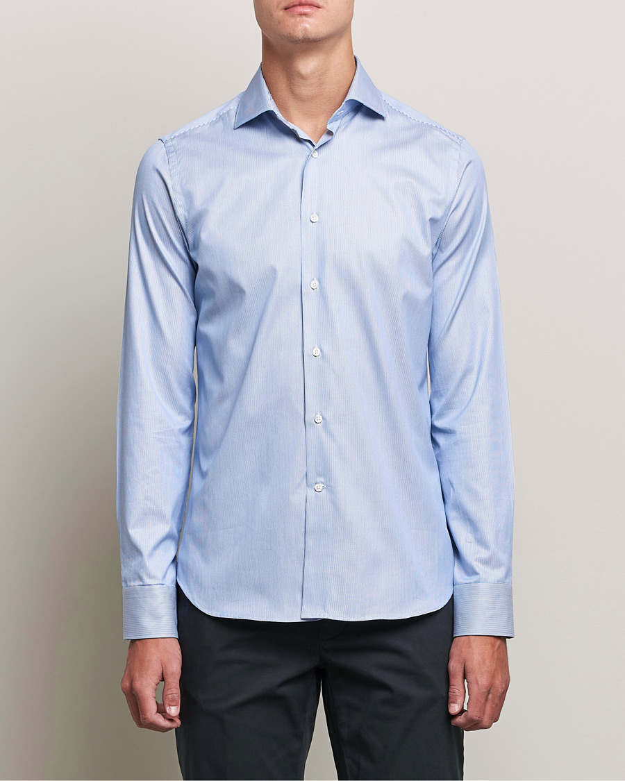Herren | Business & Beyond | Canali | Slim Fit Cut Away Shirt Blue Stripe