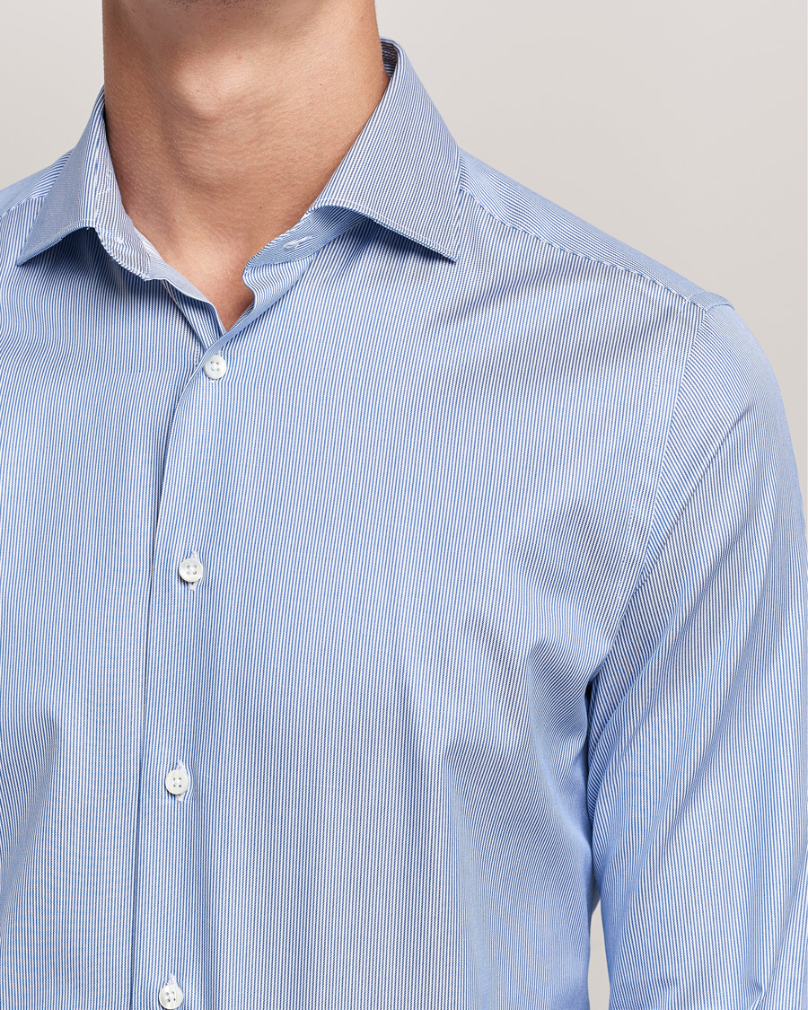 Herren | Hemden | Canali | Slim Fit Cut Away Shirt Blue Stripe