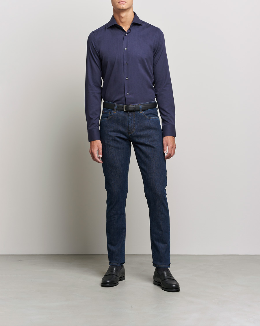 Herren | Hemden | Canali | Slim Fit Flannel Shirt Navy