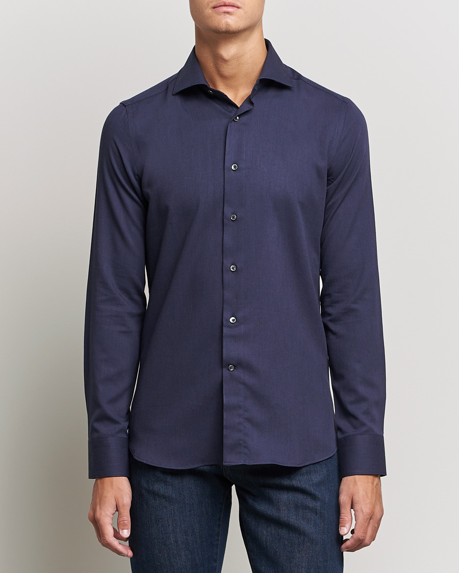 Herren | Canali | Canali | Slim Fit Flannel Shirt Navy