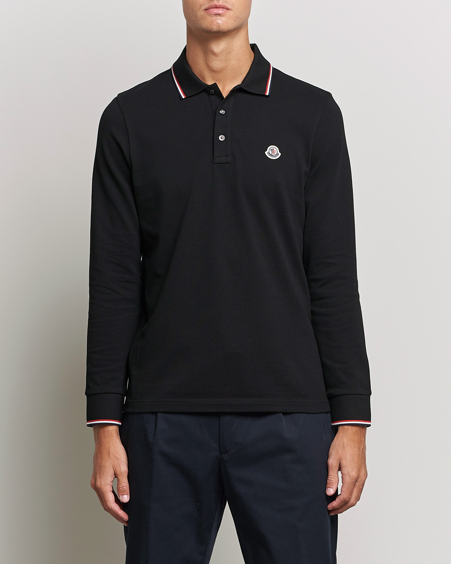 Herren | Poloshirt | Moncler | Contrast Rib Long Sleeve Polo Black