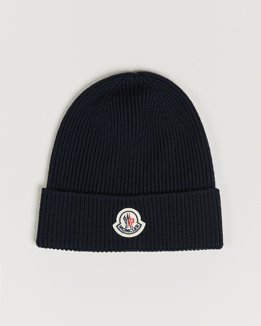 Herren | Moncler Rib Wool Beanie Navy | Moncler | Rib Wool Beanie Navy