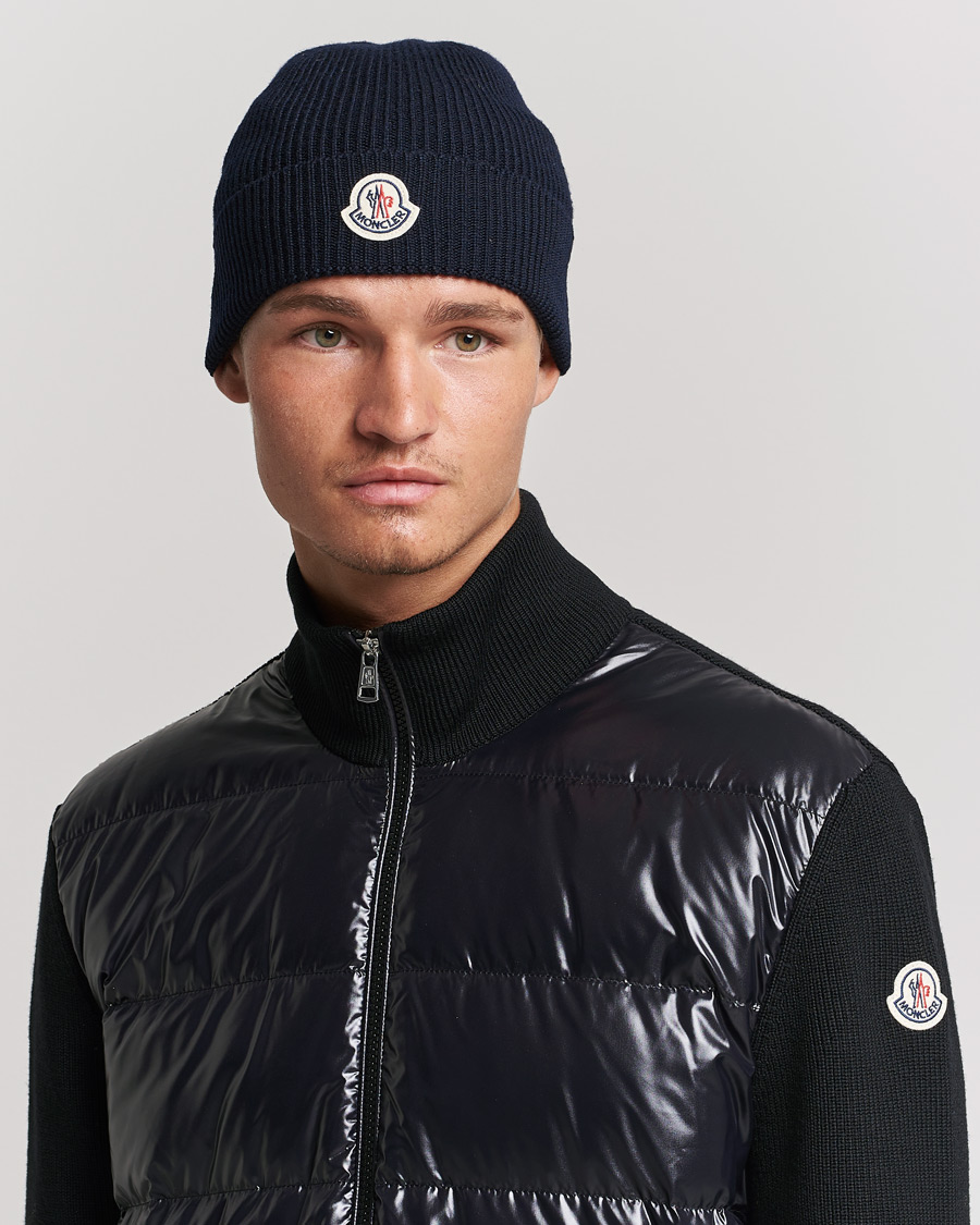 Herren | Moncler Rib Wool Beanie Navy | Moncler | Rib Wool Beanie Navy