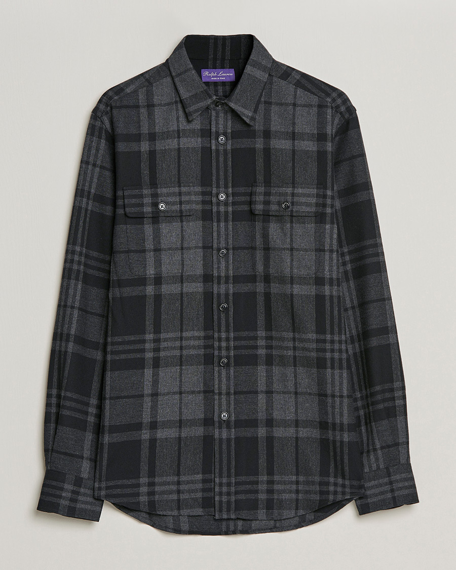 Herren | Hemden | Ralph Lauren Purple Label | Glencheck Wool Overshirt Dark Grey