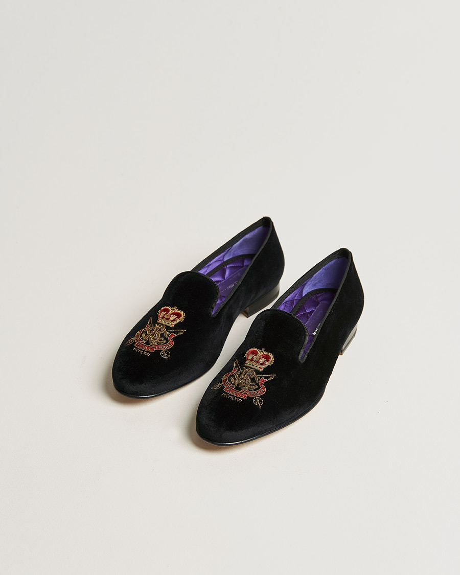 Herren |  | Ralph Lauren Purple Label | Velvet Embroidered Slippers Black