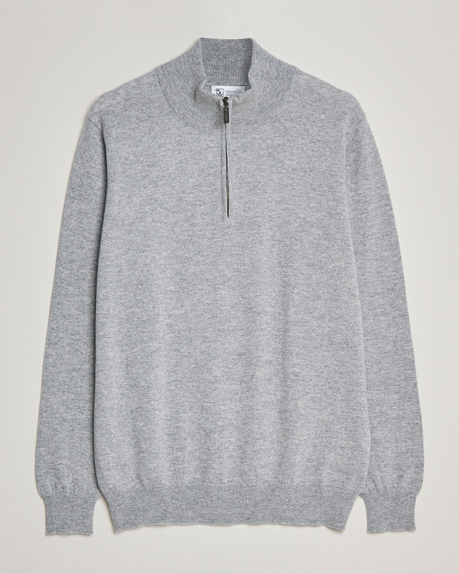 Herren | Pullover | Johnstons of Elgin | 2-Ply Cashmer Half Zip Silver