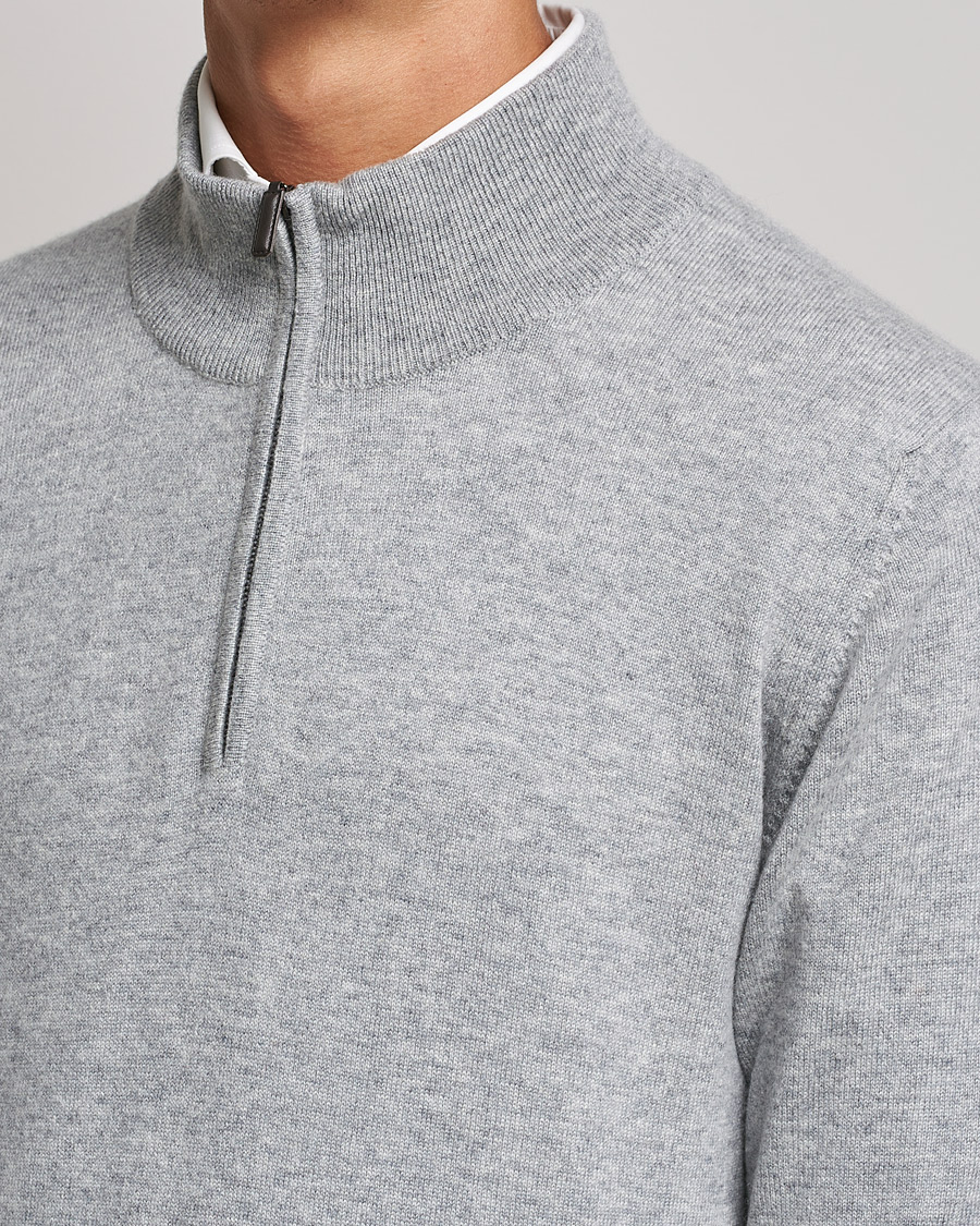 Herren | Pullover | Johnstons of Elgin | 2-Ply Cashmer Half Zip Silver